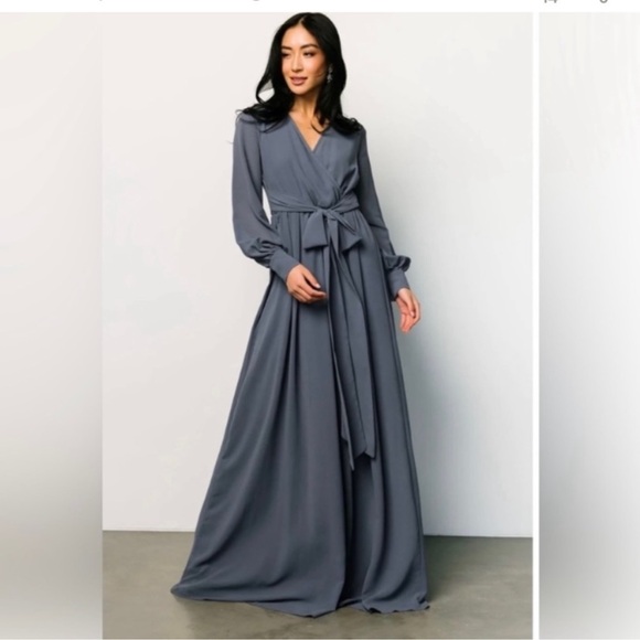 Baltic Born Dresses & Skirts - NWT BALTIC BORN Lydia Slate Blue Long Sleeve Maxi Dress Faux Wrap Sz S Elegant